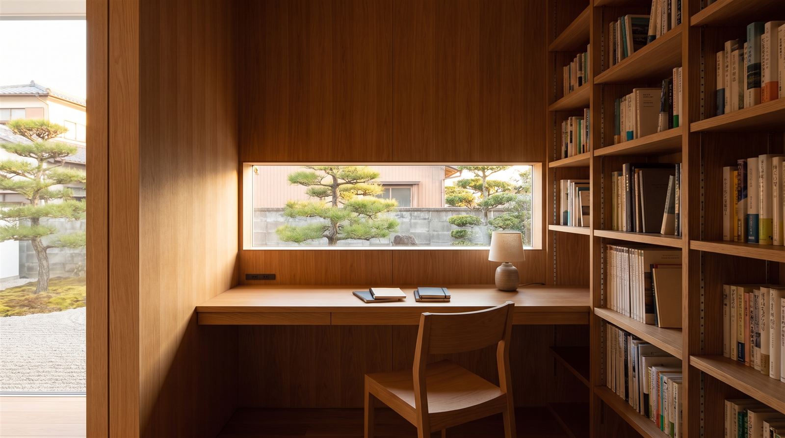 書斎のCGパース: 造作デスクの2帖書斎